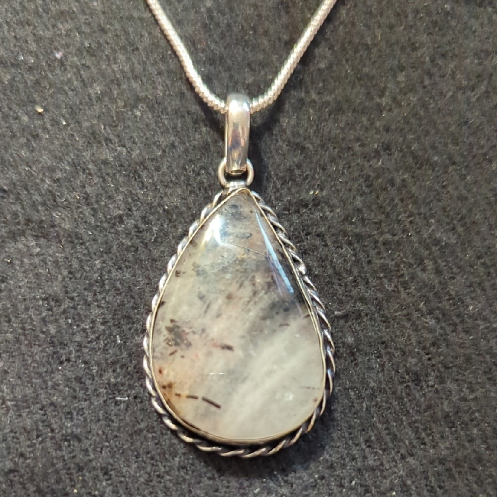 Silver Plated Translucent White Black Rutilated Q… - image 1